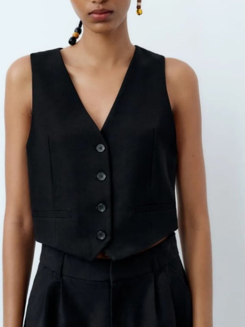Zara Black V Neck Button Down Waistcoat Vest Tank Top S